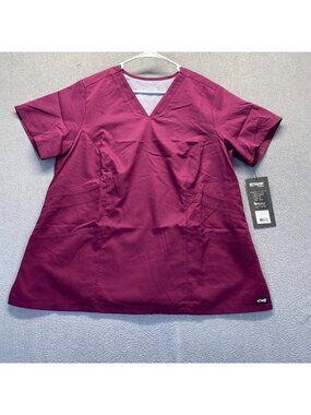 New Greys Anatomy Barco Scrub Top 2XL  WINE  V Neck Princess 4145 NEW